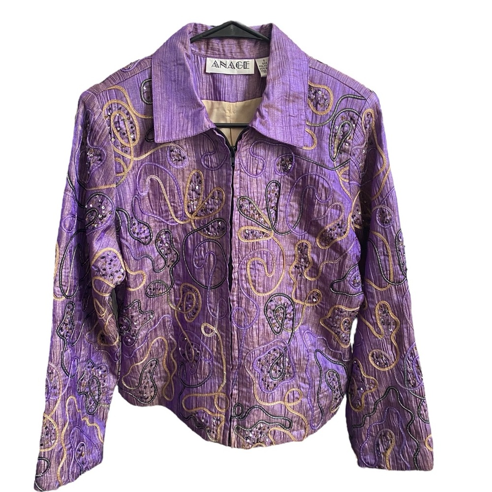 Anage Purple Sequin Embellished Jacket Small